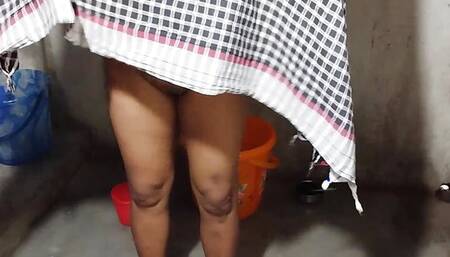 Stepmom taking bath in bathroom and i saw how she bath her big boobs and her pussy