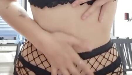 Sexy cutie flaunts and touches her body in lingerie
