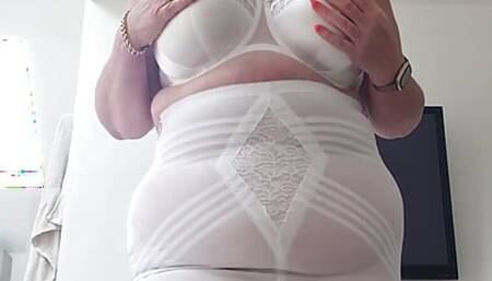 Corsalette, silky bra, and Cherry red seamed FF Stockings for your pleasure!