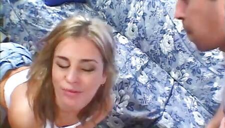 Buxom blonde gives a big cock a wild deepthroat blowjob