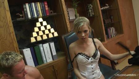 The skinny blonde secretary is gasping on a big dick during softcore office sex