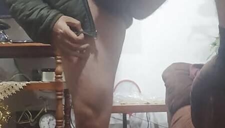 It's cold, he plays a straw in his jacket