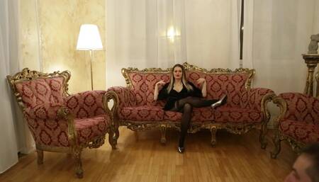 Noir Queenie and Faith - cock pumping in black pantyhose