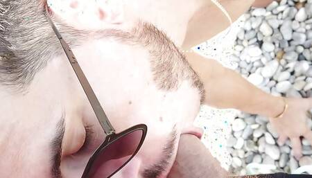 Hot sloppy blowjob on the beach