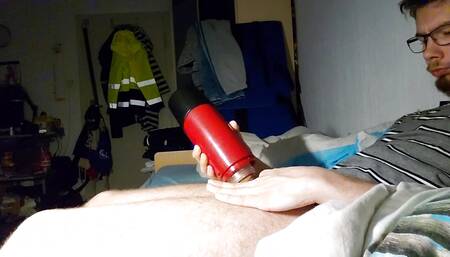 He spoils his cock with this electric toy