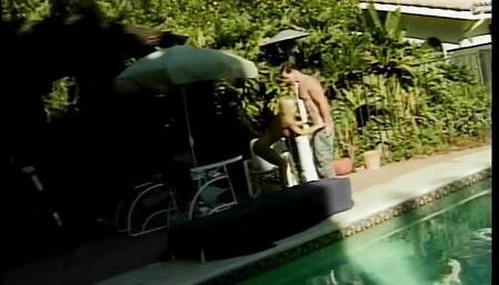 Barely legal babe sucks her stepdads mutant cock poolside