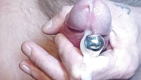 Huge cumshot after handjob with vibrator