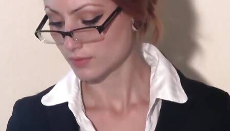 Sexy secretary Thena flaunts her supermodel legs and feet wrapped in black stockings