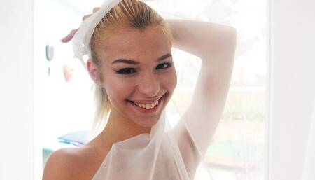Stunning skinny blonde Sofia Sweet plays with a big vibrator
