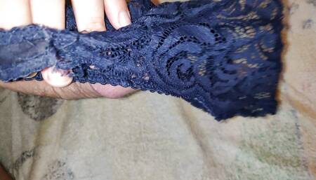Double cumshots on blue thong