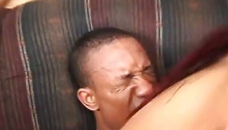 Black dude bangs his black girlfriend on couch