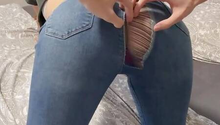 She sucks my cock so hot that I tear her pants and fuck her anally
