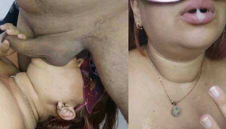 Bbw girl gives rich ball sucking and ends in sperm in her mouth