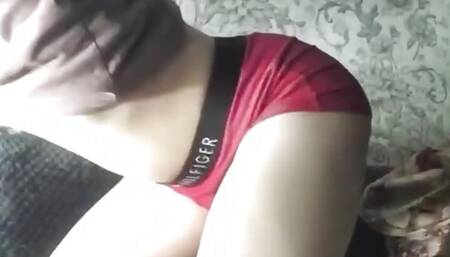 the guy caresses himself through his underpants