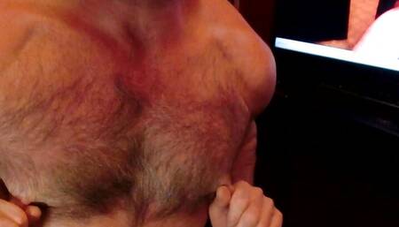 Nipple Play Pig Gay daddy, clamping nips, flexing muscles