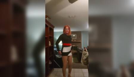 Lisa in a short floral skirt