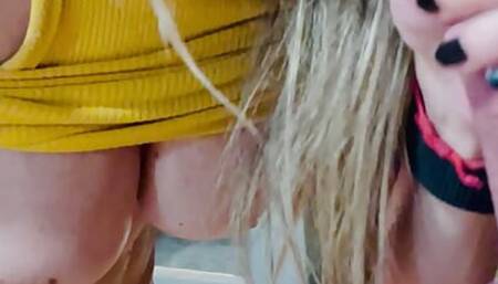 Blonde big tits has blowjob, homemade.