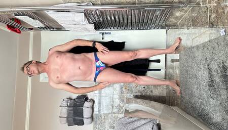 My big cock decides it needs to cum when trying on a new thong