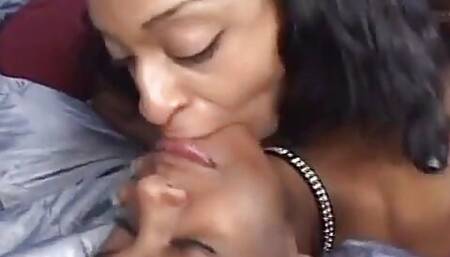 Experienced mocha cunt poker with big natural boobs gives her younger gf lesson of revelling and suffering