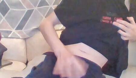 nudechav and hung twink strips  in his tracksuit very slowly to show a great load on cam while horny lad