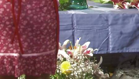 Affectionate blonde delights getting rammed outdoors by the poolside