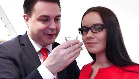 Andrea Dipr and the beauty in red and white stockings