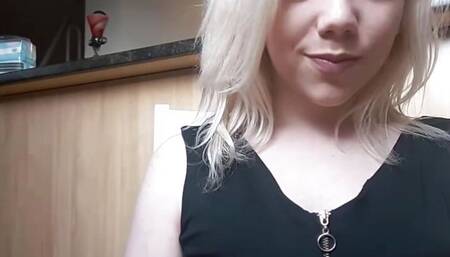 German blond girl fucks a huge bottle an strips for you!