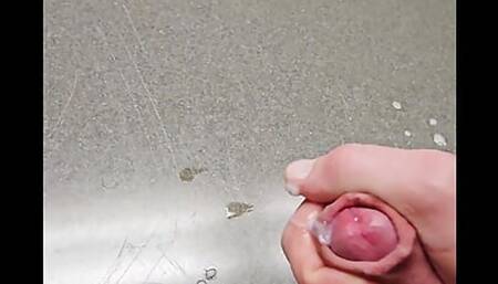 johnholmesjunior does very risky solo show in public bathroom with huge cum load