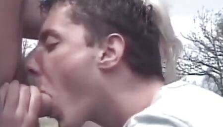 Total sex on the grass for three bisexual friends