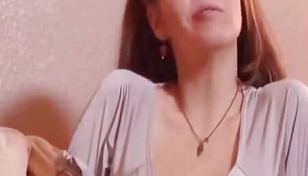 Brunette with long hair sits on guys cock and fucks her pussy hard and deep