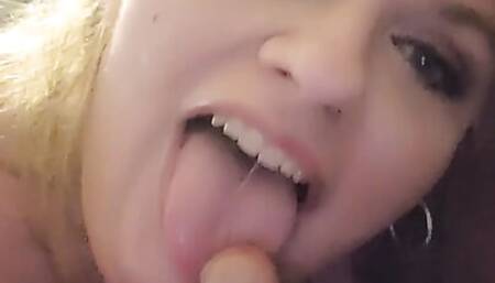 Sexy blonde bbw sloppy sucks hard cock deepthroat cum in mouth on face