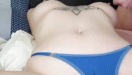 Handjob with huge cumshot on tits