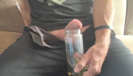 Cum and piss shoot out of cock after edging - then syringe of piss inserted into ass
