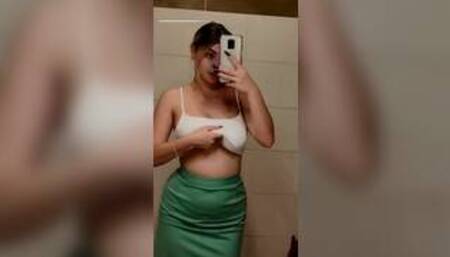 Big Natural tits in public toilette big boobs