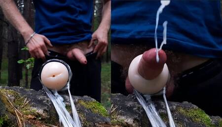 An athlete guy while jogging finds someone's fleshlight in the forest and fucks him