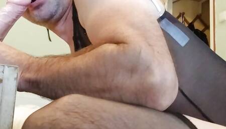 Gay Alberna crossdresser suck and fuck dildo