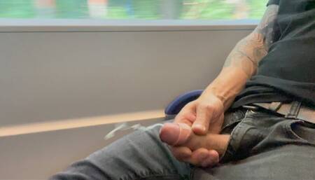 Risky Public Cruising On Train - Man jerks it off