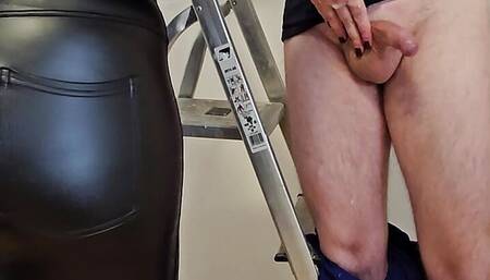 Roommate jerks off while I work on the ladder