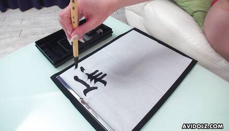 Japanese girl Renka Shimizu footjob and writting uncensored.