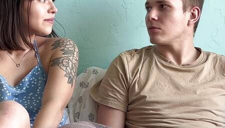 The stepsister gave herself to her stepbrother so that he would stop masturbating and start fucking already