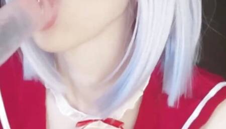 sucking with a drooling dildo cute anime girl