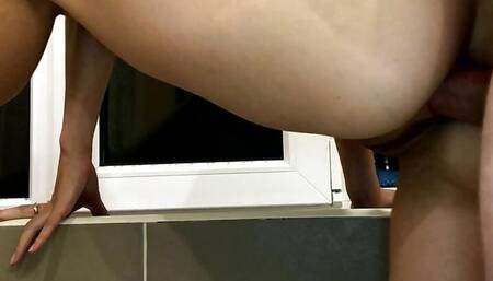 Juicy blonde with a chic body wanted anal on the kitchen windowsill