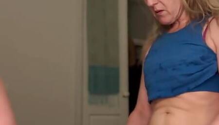 Man Tied up And Punished by Petite Blonde Milf in Blue Dress