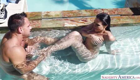 Johnny Gets a Pleasant Surprise Finding His Wife's Friend Skinny Dipping in His Pool