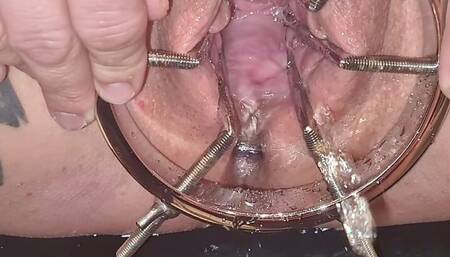 Extremely spread pussy with peculum and hot piss games