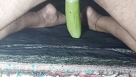Inserted into the ass with big gourd