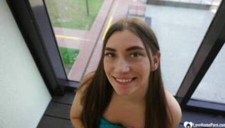 Brunette paying for her rented room by sucking