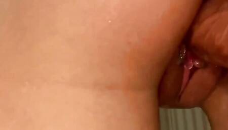 Hot MILF cums playing with her DILDO while showering