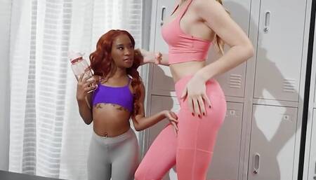 Instructor Tori Easton Helps Mini Stallion Into A Doggy Position Before Sliding Her She-Cock Inside Her - TRANS ANGELS
