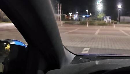 Will we get caught? My roommate wanks my cock in the car in the parking lot at night